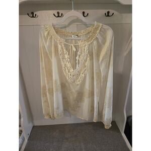 Tendency Cream shear embroidered boho blouse Size Mediim